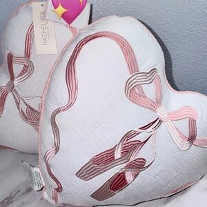 Rachel Zoe White Heart Pillow with Pink Ballerina Slippers & Bow Ribbon